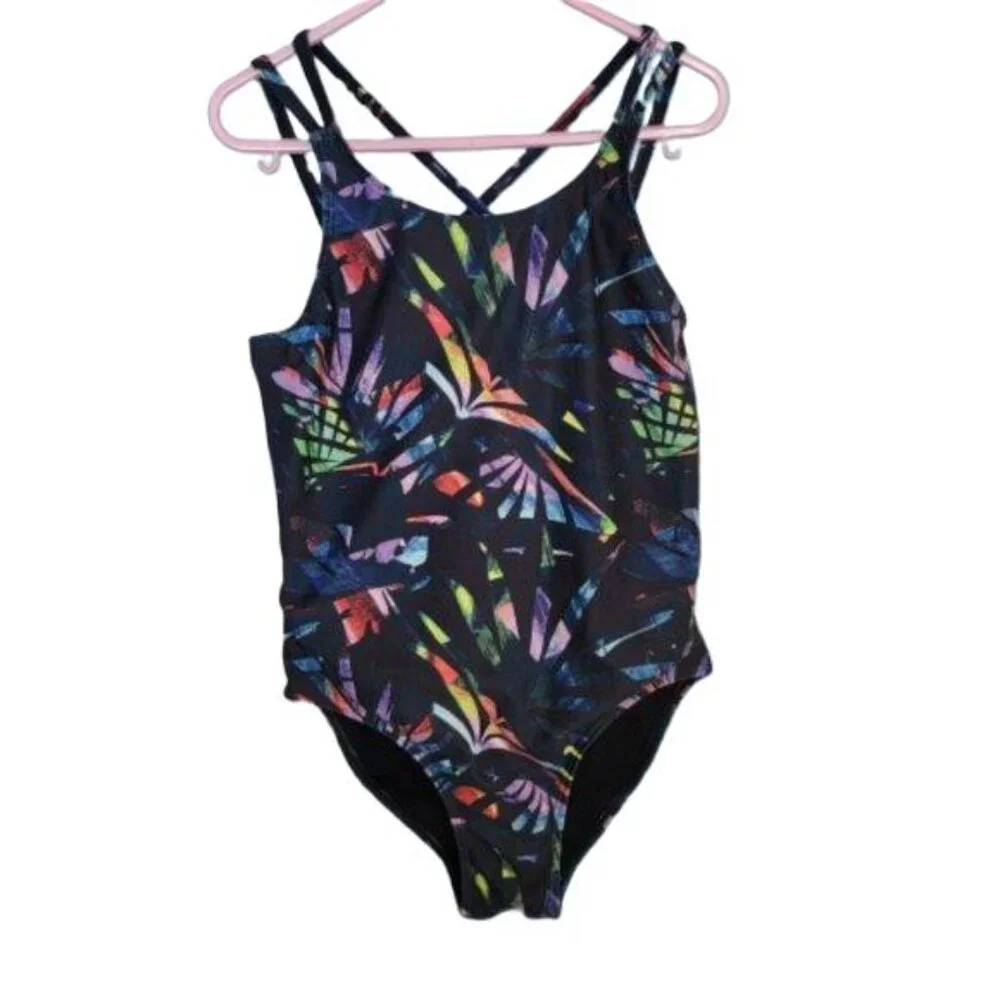 Zella Girls One Piece Swimsuit Multicolor Size 10 Cutout Back Criss Cross Straps